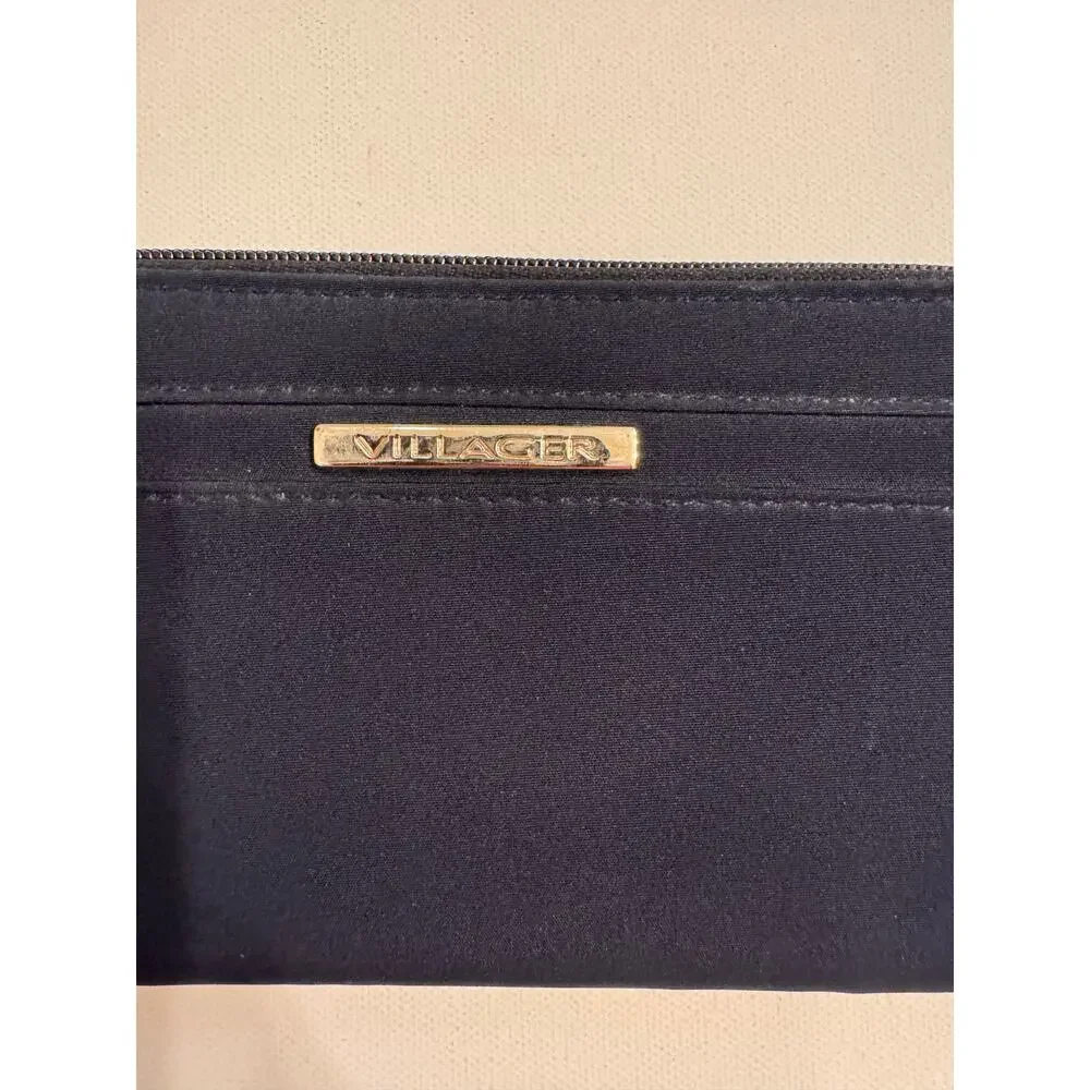 Villager Liz Claiborne Navy Blue Wallet 100% Polyester Zip Around 8x4x1